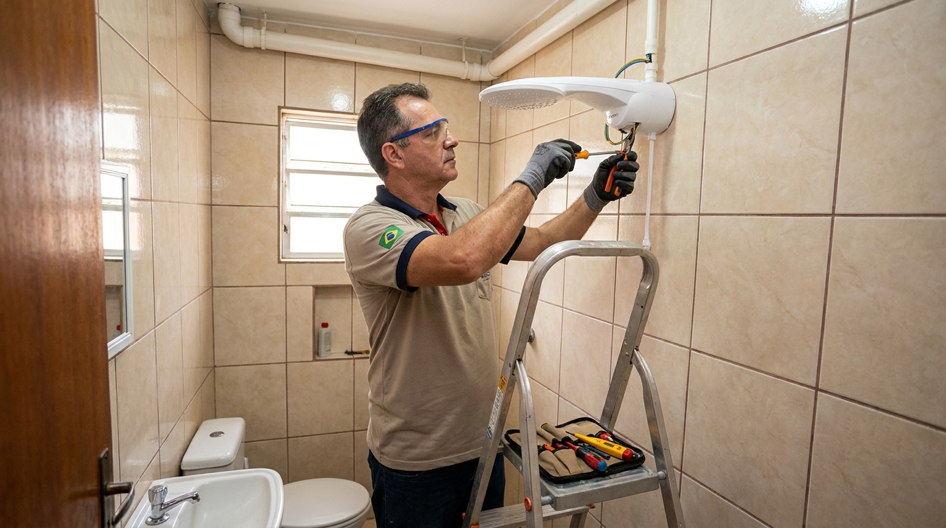 Instalação de chuveiro no banheiro em João Pessoa‑PB